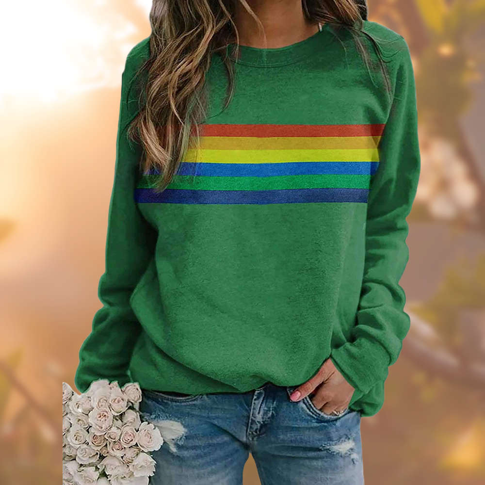 Camisola de manga comprida às riscas para senhora, com gola redonda