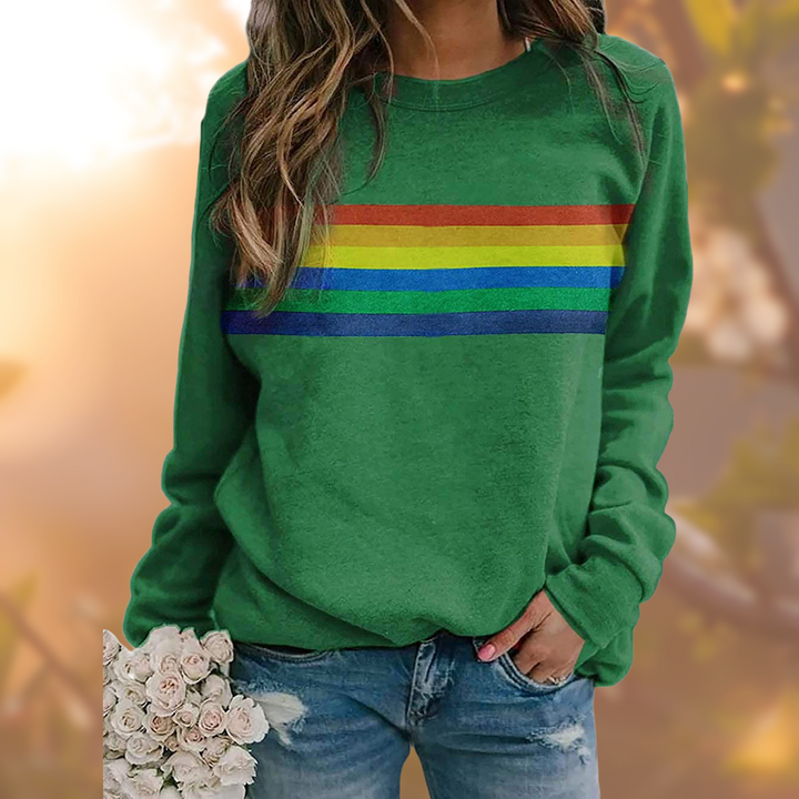 Camisola de manga comprida às riscas para senhora, com gola redonda