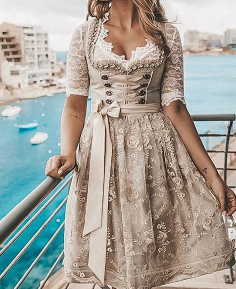 Dirndl Kleid für Frauen mit Schnürung und Taschen