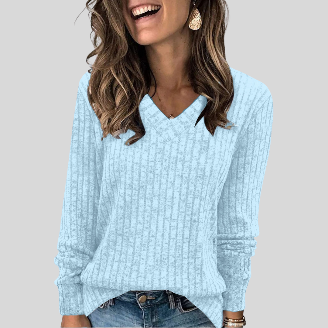 Damen Pullover mit V-Ausschnitt und langen Ärmeln