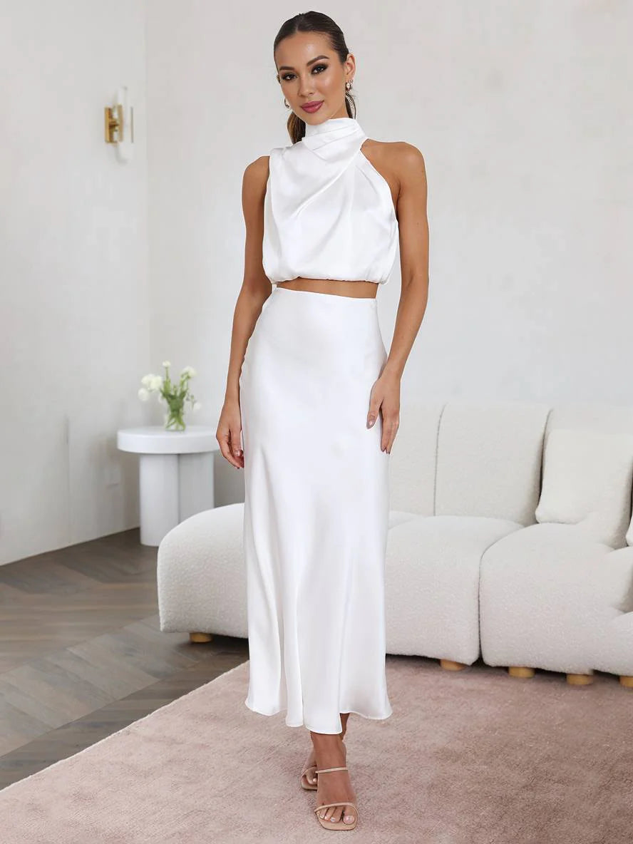 Damen Halter Neck Zweiteiliges Set mit Maxi-Rock
