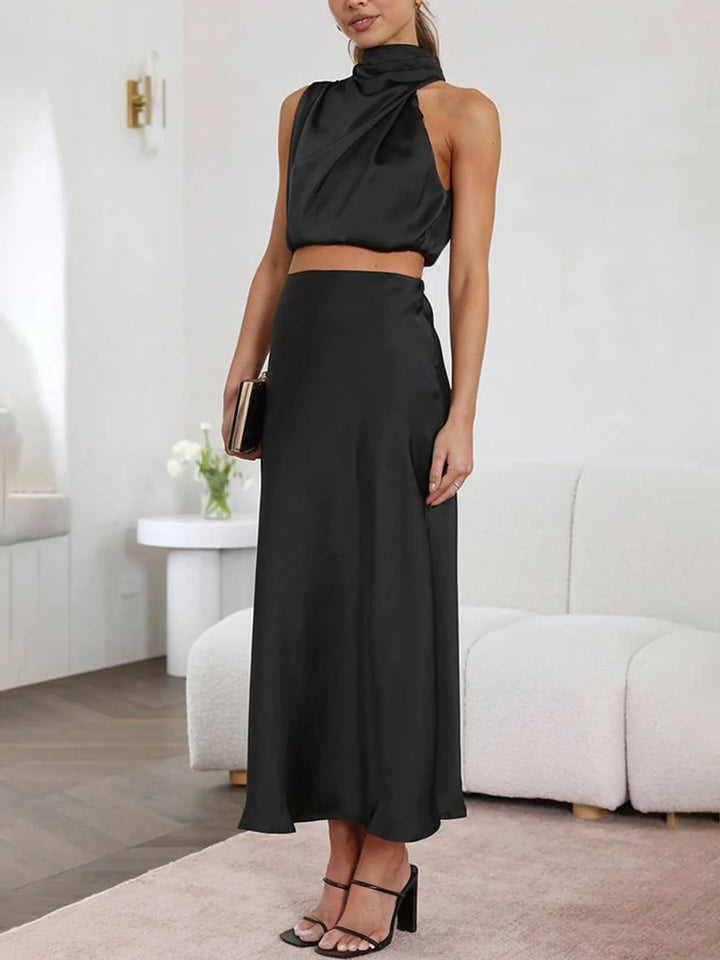 Damen Halter Neck Zweiteiliges Set mit Maxi-Rock