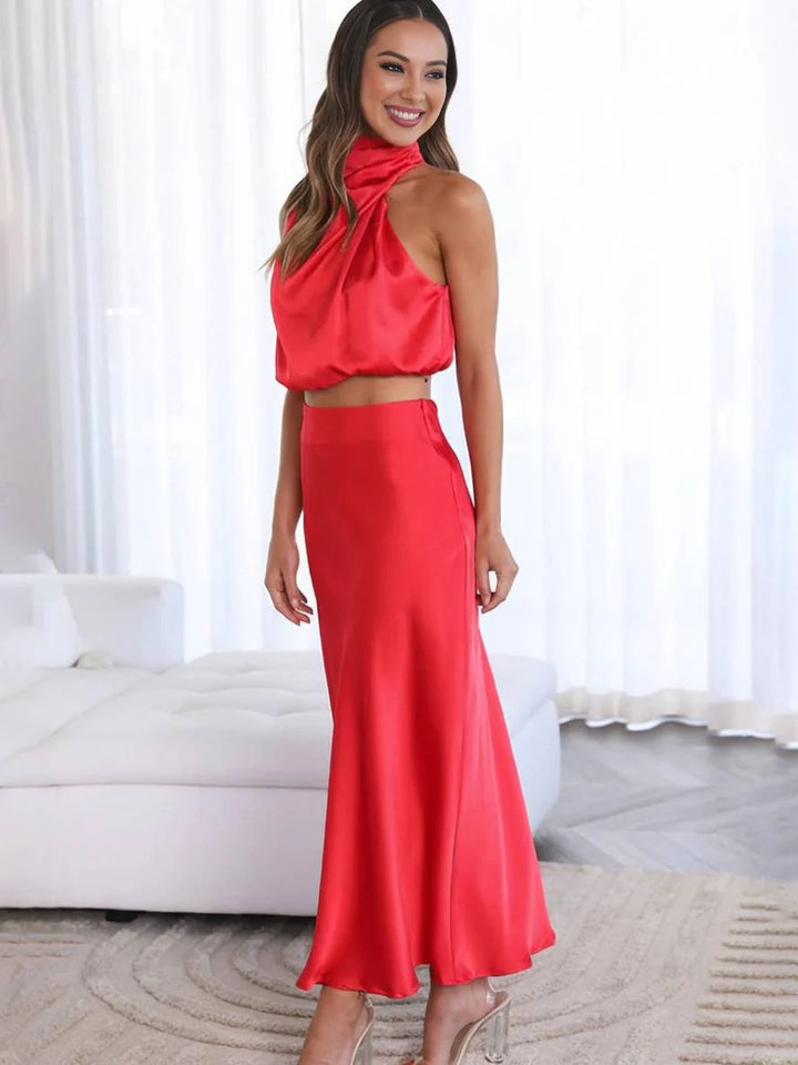 Damen Halter Neck Zweiteiliges Set mit Maxi-Rock