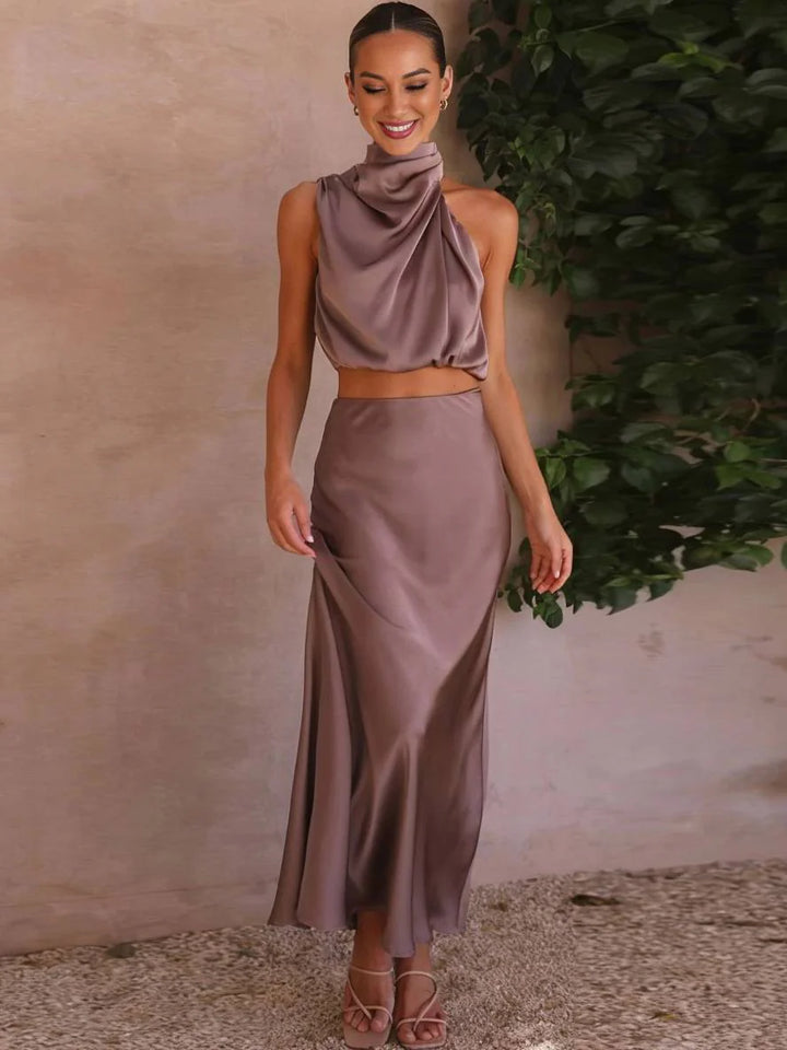Damen Halter Neck Zweiteiliges Set mit Maxi-Rock