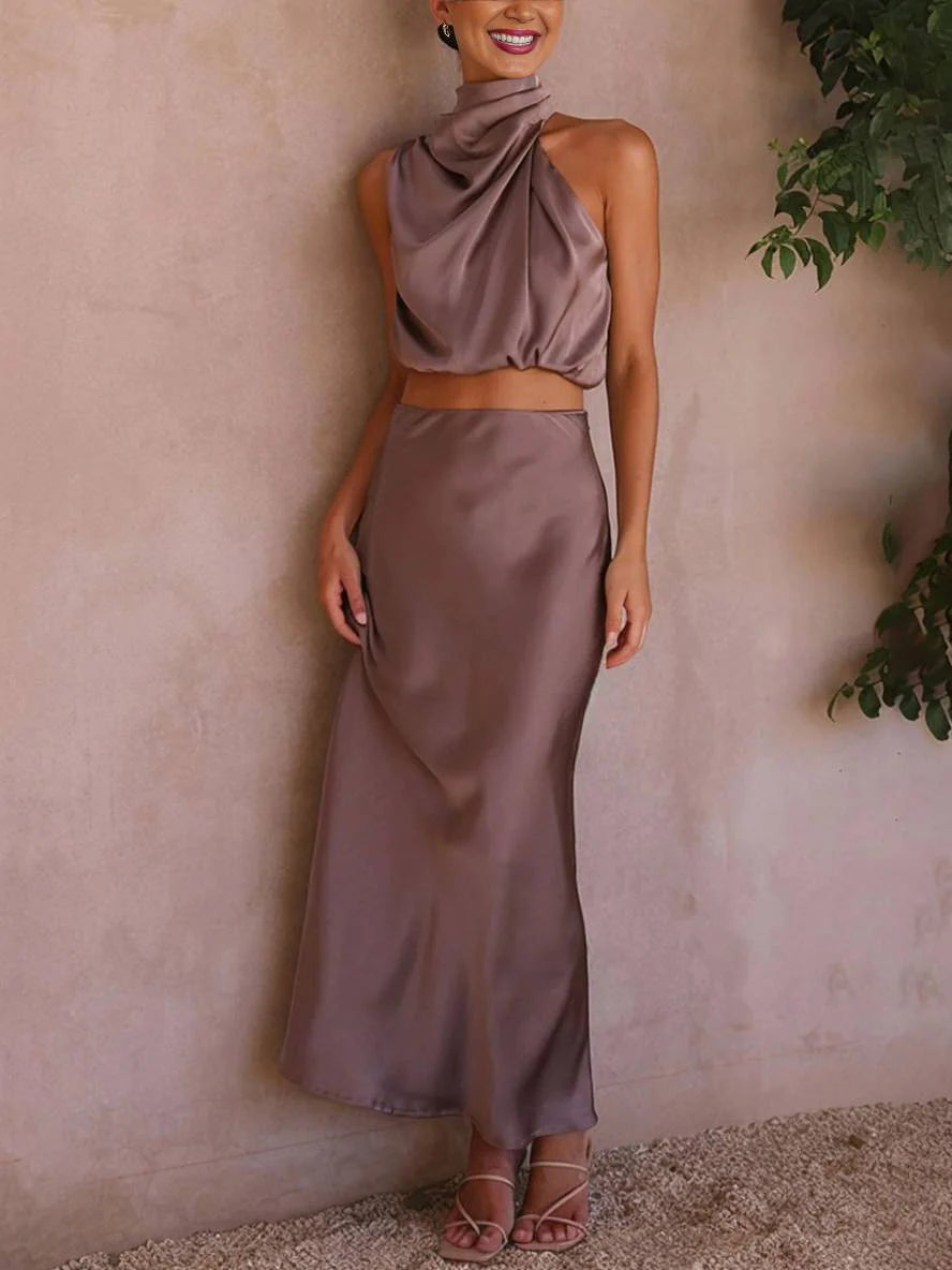 Damen Halter Neck Zweiteiliges Set mit Maxi-Rock