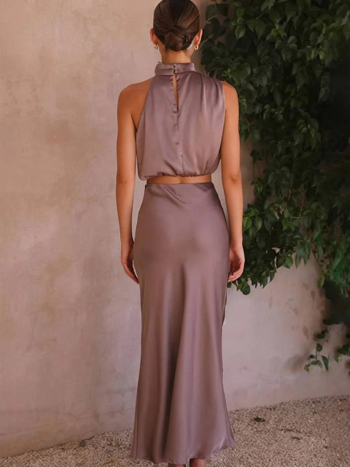 Damen Halter Neck Zweiteiliges Set mit Maxi-Rock