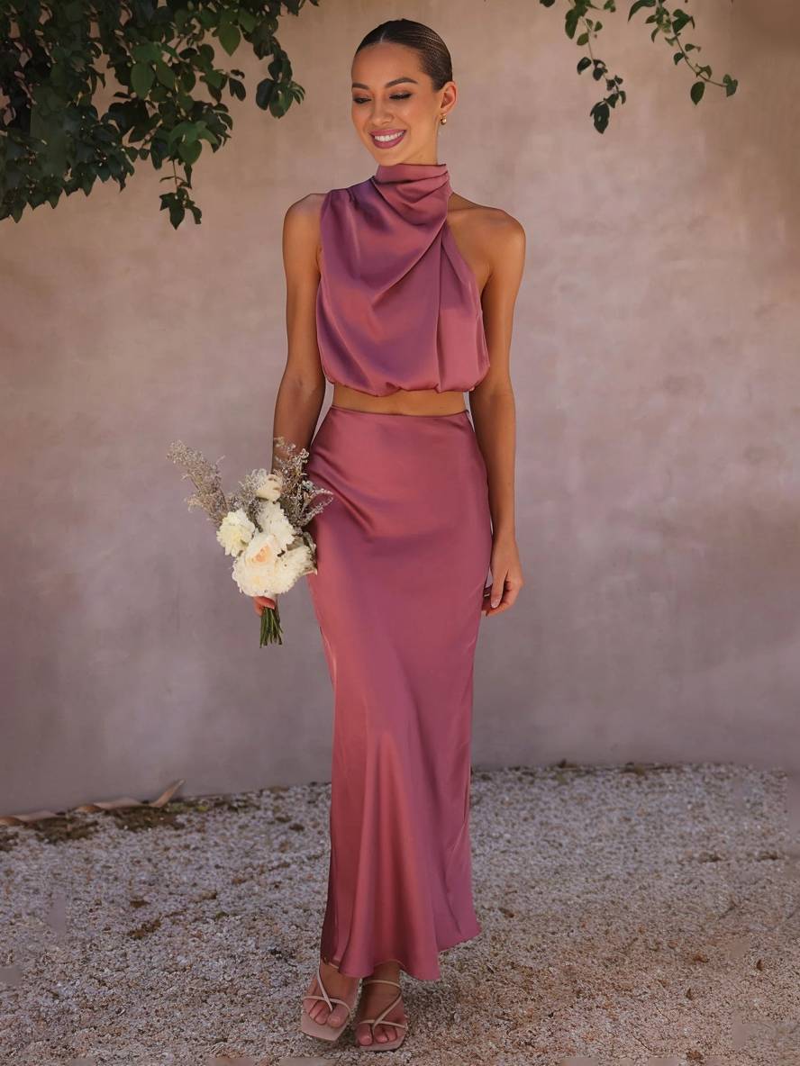 Damen Halter Neck Zweiteiliges Set mit Maxi-Rock