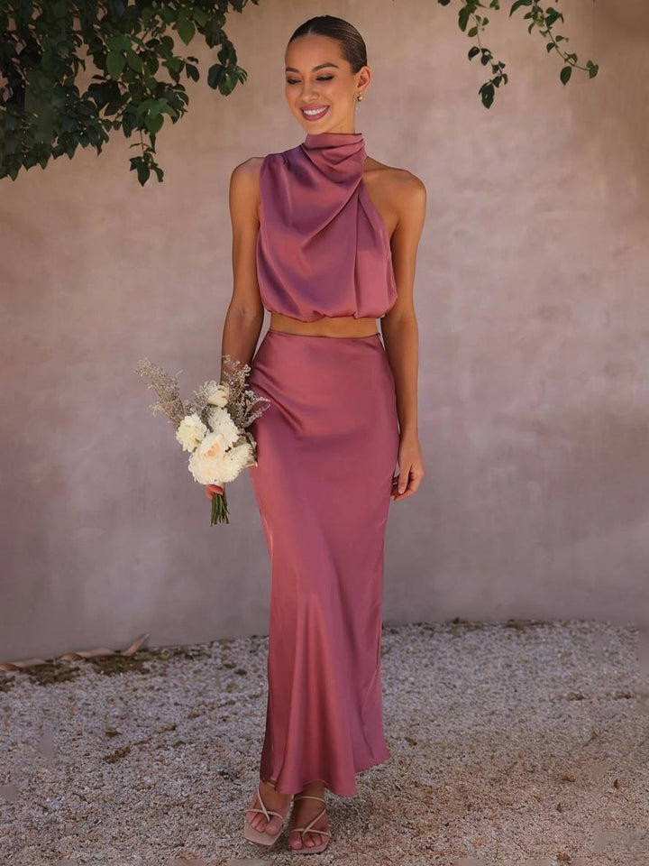 Damen Halter Neck Zweiteiliges Set mit Maxi-Rock