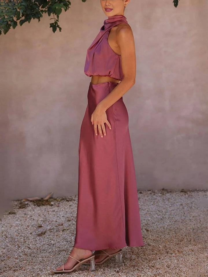Damen Halter Neck Zweiteiliges Set mit Maxi-Rock
