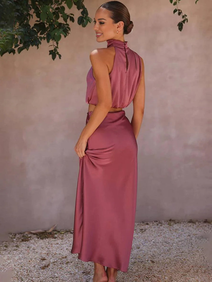 Damen Halter Neck Zweiteiliges Set mit Maxi-Rock