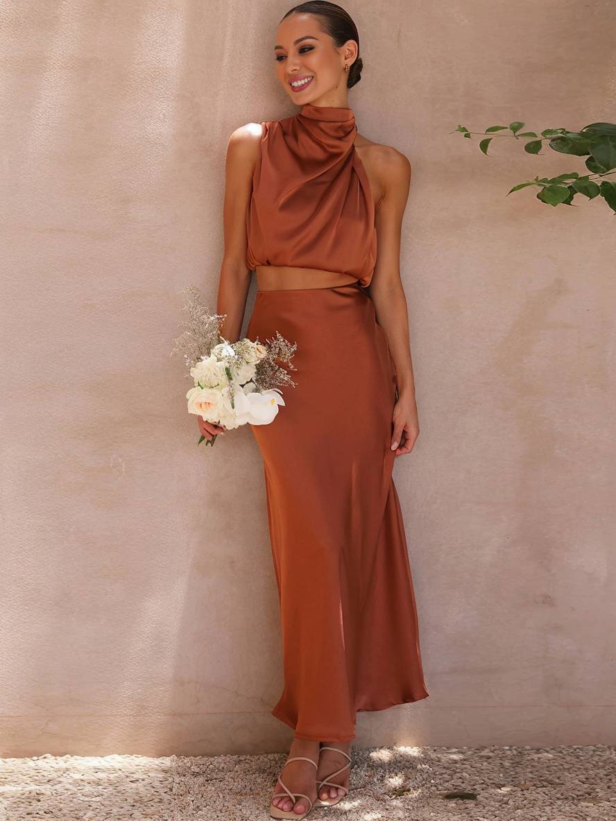 Damen Halter Neck Zweiteiliges Set mit Maxi-Rock