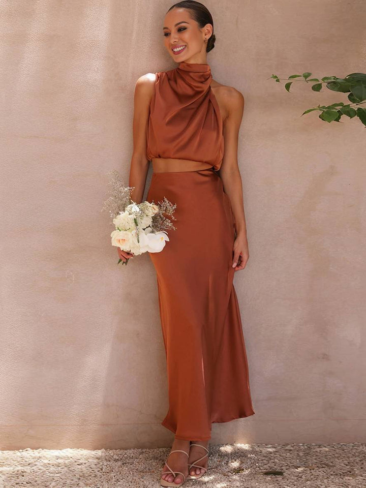 Damen Halter Neck Zweiteiliges Set mit Maxi-Rock