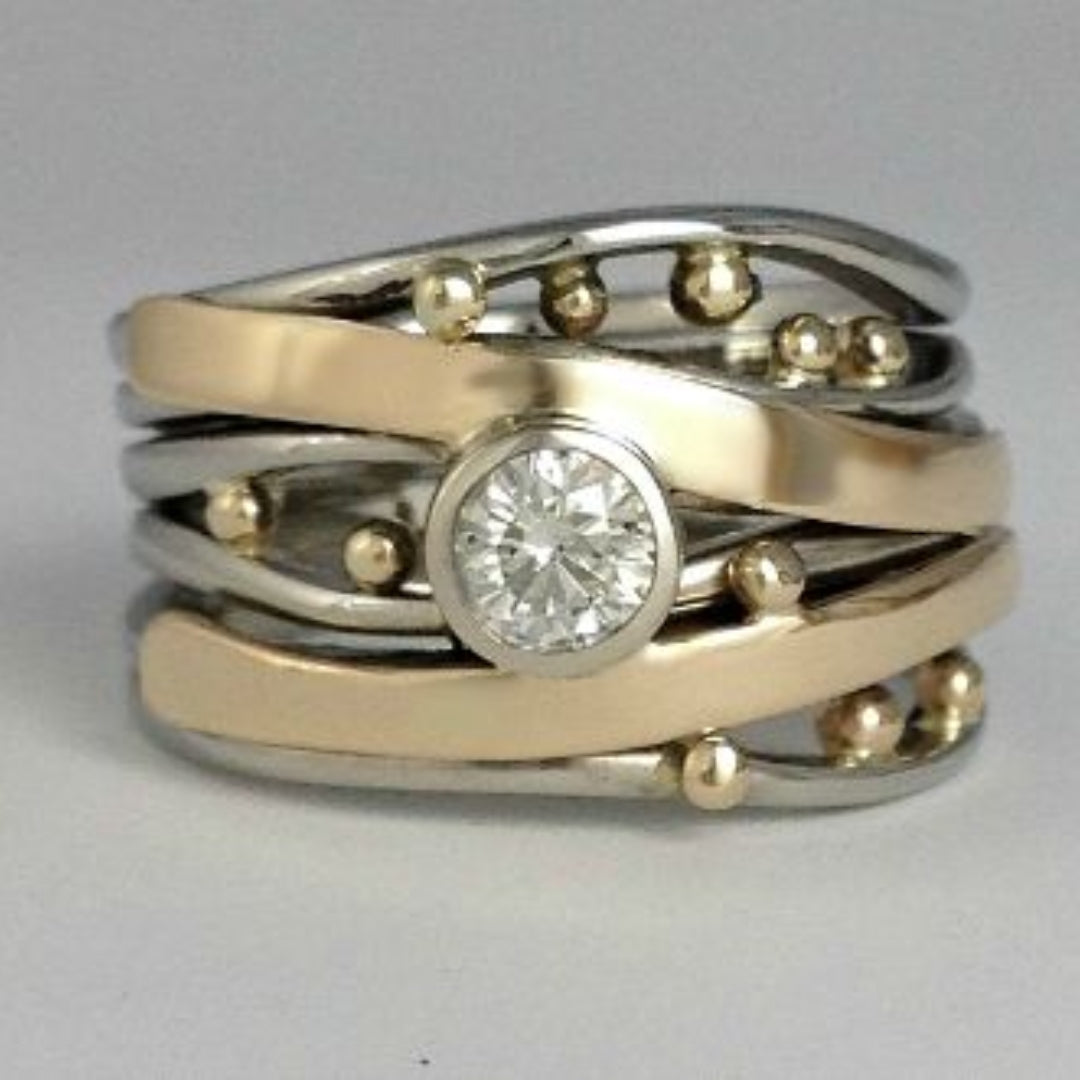 Leticia - Zirkonring mit Vintage-Goldinlay