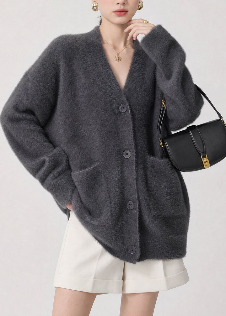 Damen Strickjacke mit V-Ausschnitt, Knöpfen und Taschen