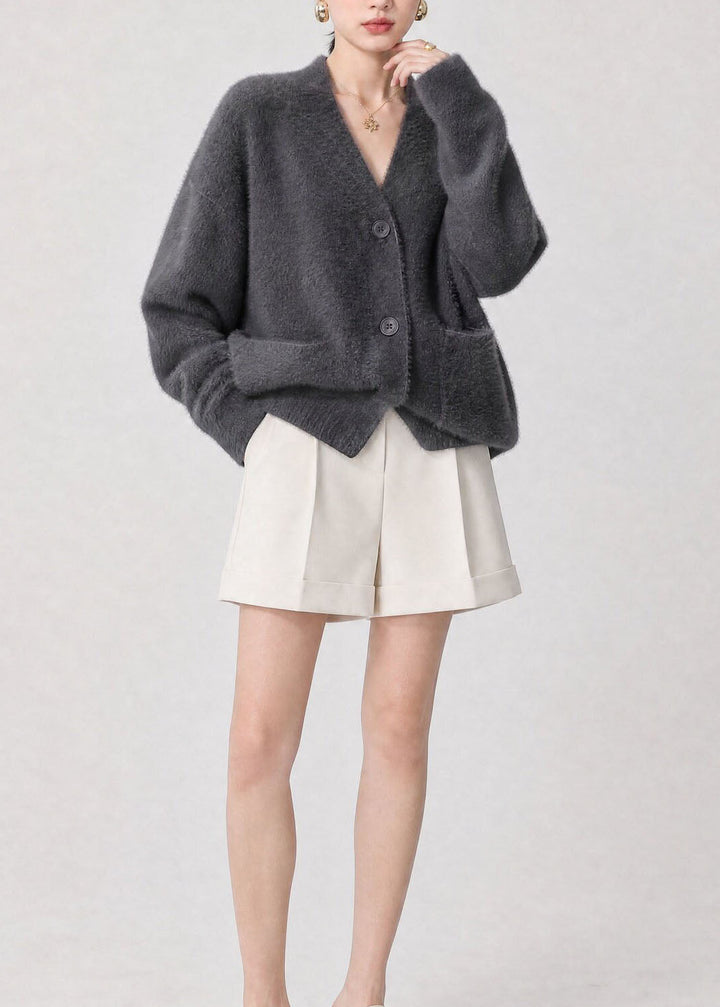 Damen Strickjacke mit V-Ausschnitt, Knöpfen und Taschen
