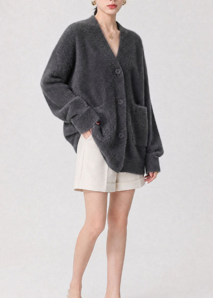 Damen Strickjacke mit V-Ausschnitt, Knöpfen und Taschen