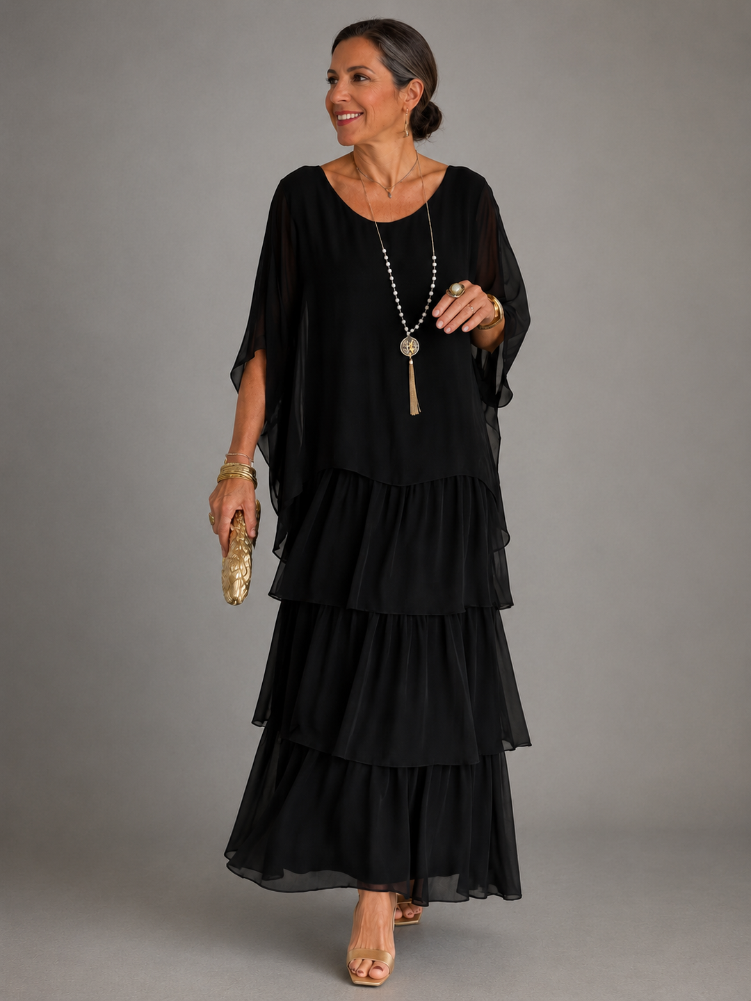 Lara | Damen Maxikleid mit Rundhalsausschnitt und Taschen