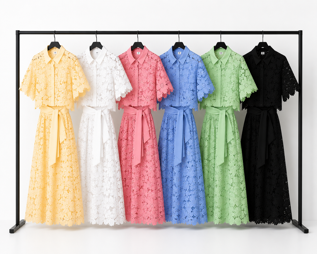 Damen Floral Spitze Zweiteiliges Set mit Gebundenem Bund