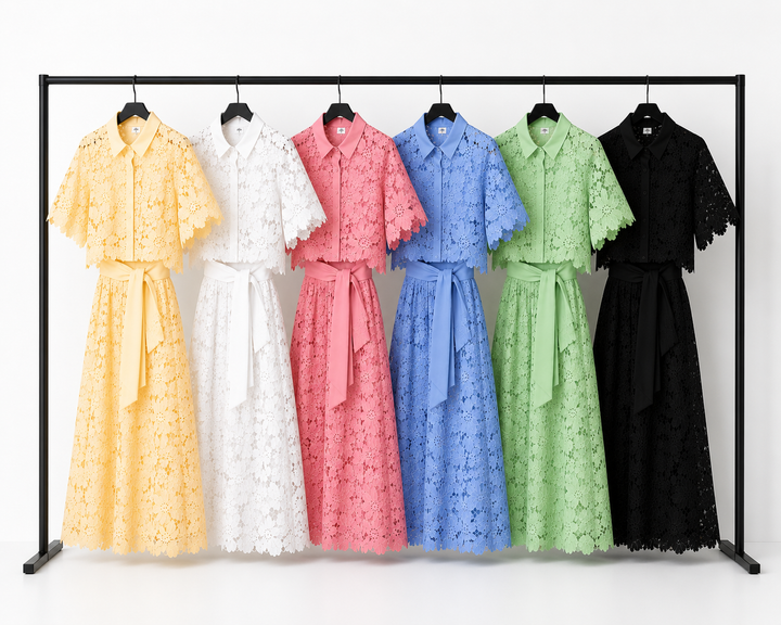 Damen Floral Spitze Zweiteiliges Set mit Gebundenem Bund