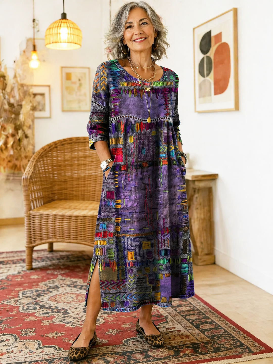 Isabelle | Ethnisches Patchwork-Kleid
