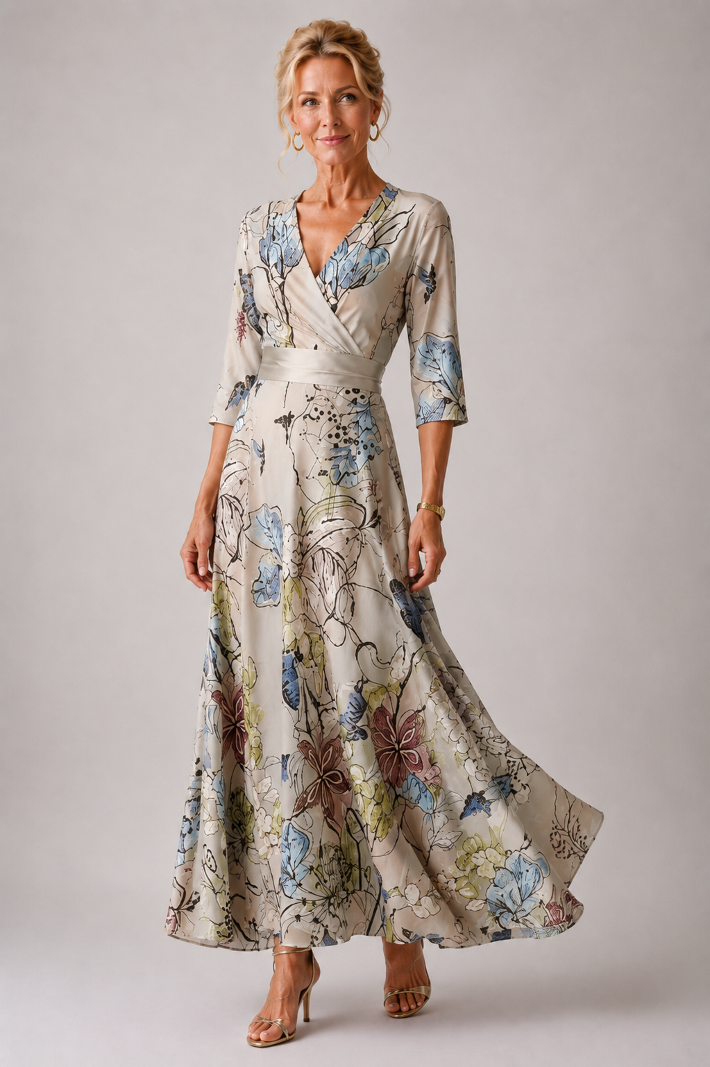 Ysa | Damen Blumenmuster Kleid mit V-Ausschnitt