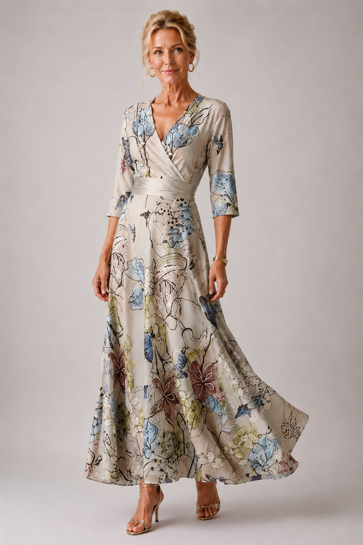 Ysa | Damen Blumenmuster Kleid mit V-Ausschnitt