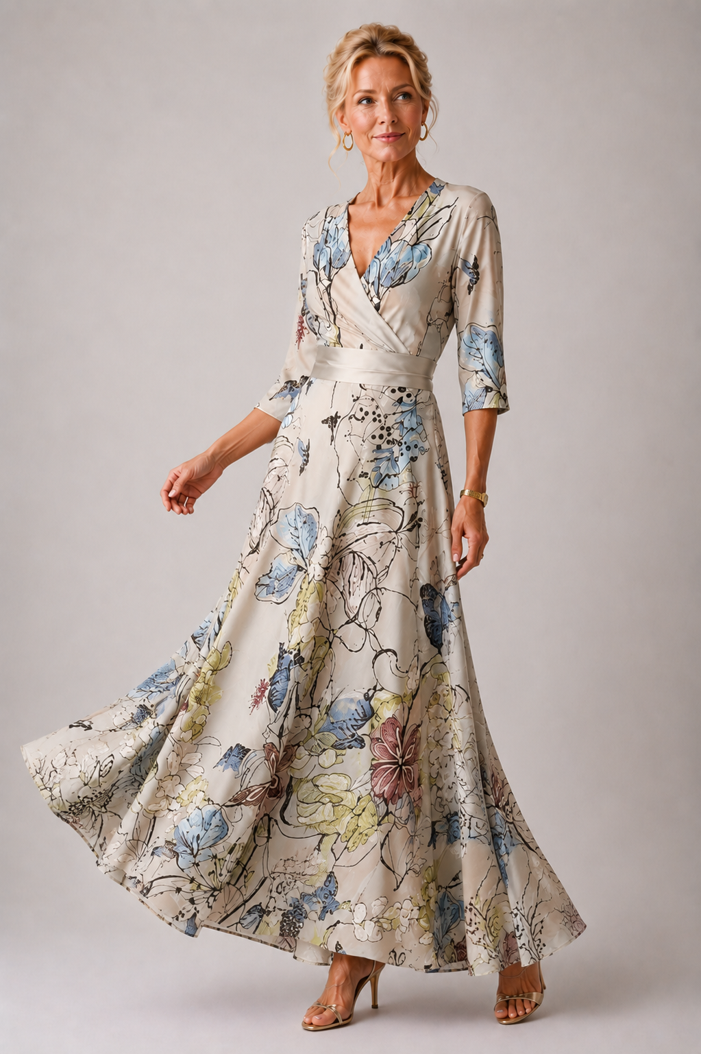 Ysa | Damen Blumenmuster Kleid mit V-Ausschnitt