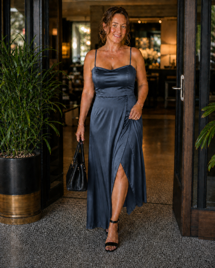 Damen Ärmelloses Maxi-Wickelkleid mit Vorder-Schlitz