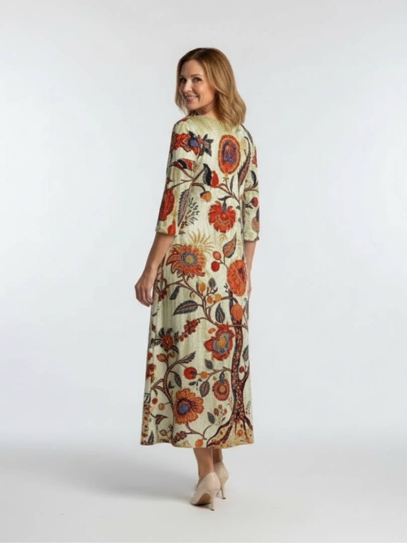 Corisande | V-Ausschnitt Langarm Blumenkleid Midi