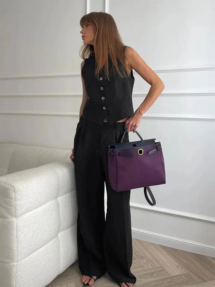 Damen Set mit weitem Bein, Knöpfen und Taschen