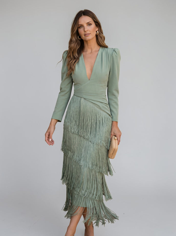 Sofia | Elegantes Ombré-Fransenkleid mit V-Ausschnitt