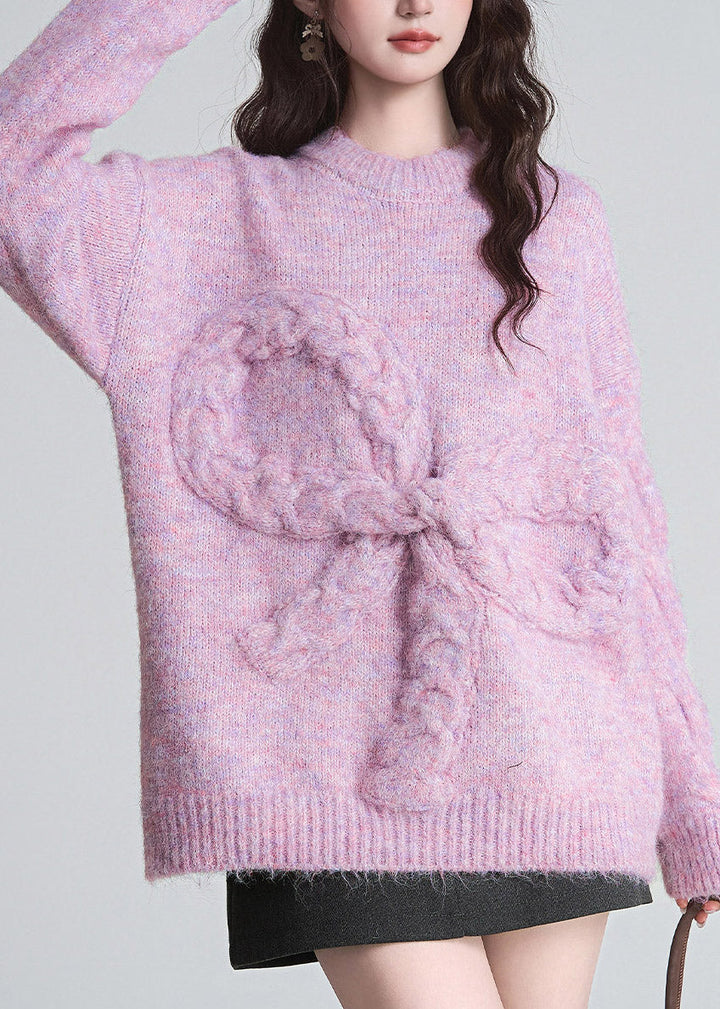 Damen Pullover mit Rundhalsausschnitt und Schleife