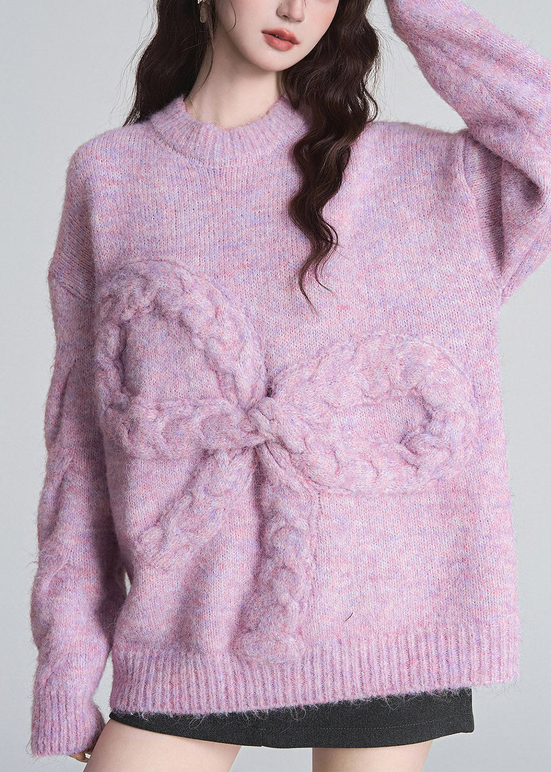 Damen Pullover mit Rundhalsausschnitt und Schleife