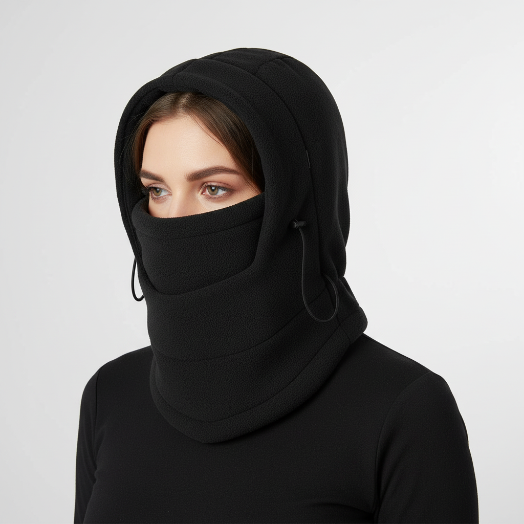 Dreifachfunktion Haube mit Gesichtsmaske und Kordelzug