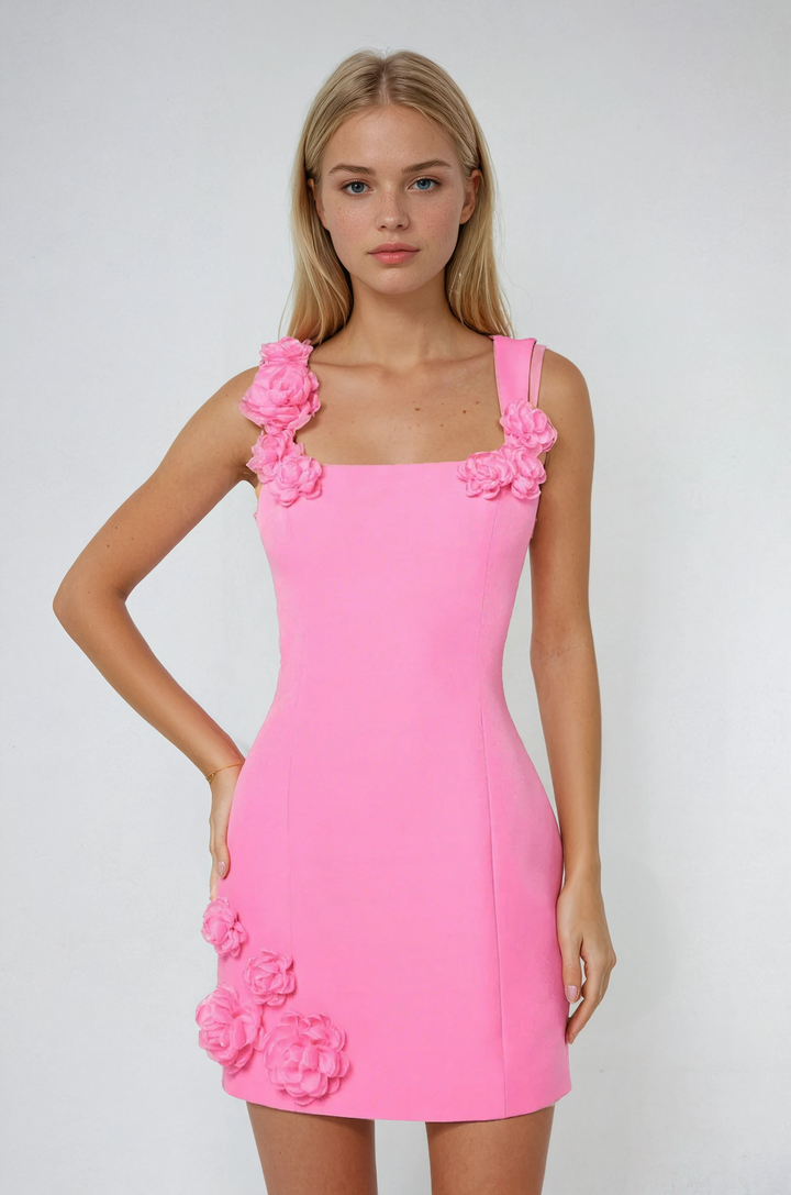 Damen Mini-Kleid mit quadratischem Ausschnitt und ärmellos