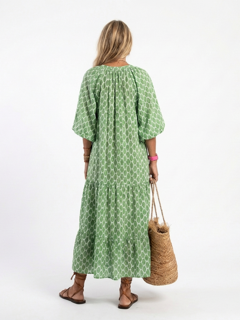 Apolline | Midi-Kleid mit dreiviertel Ärmeln und V-Ausschnitt im Muster