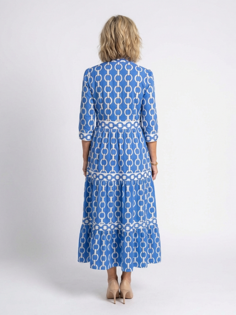 Ysolde | Midi-Kleid mit Dreiviertelärmeln und Kettenmuster