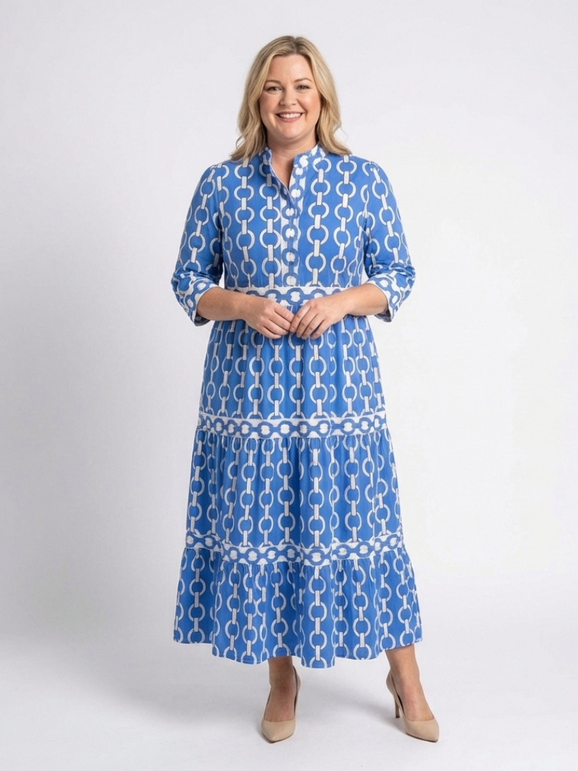 Ysolde | Midi-Kleid mit Dreiviertelärmeln und Kettenmuster