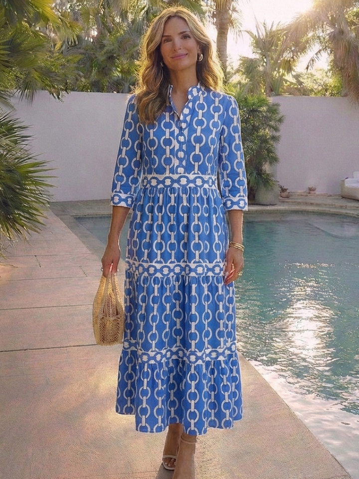 Ysolde | Midi-Kleid mit Dreiviertelärmeln und Kettenmuster