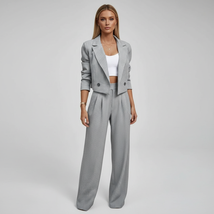 Regina | Damen gestreifter Blazer & weite Hose Set