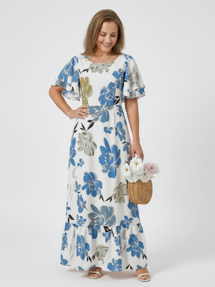 Elowen | Rundhals Kurzarm Schichten Maxikleid