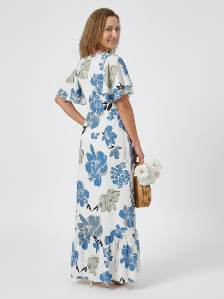 Elowen | Rundhals Kurzarm Schichten Maxikleid