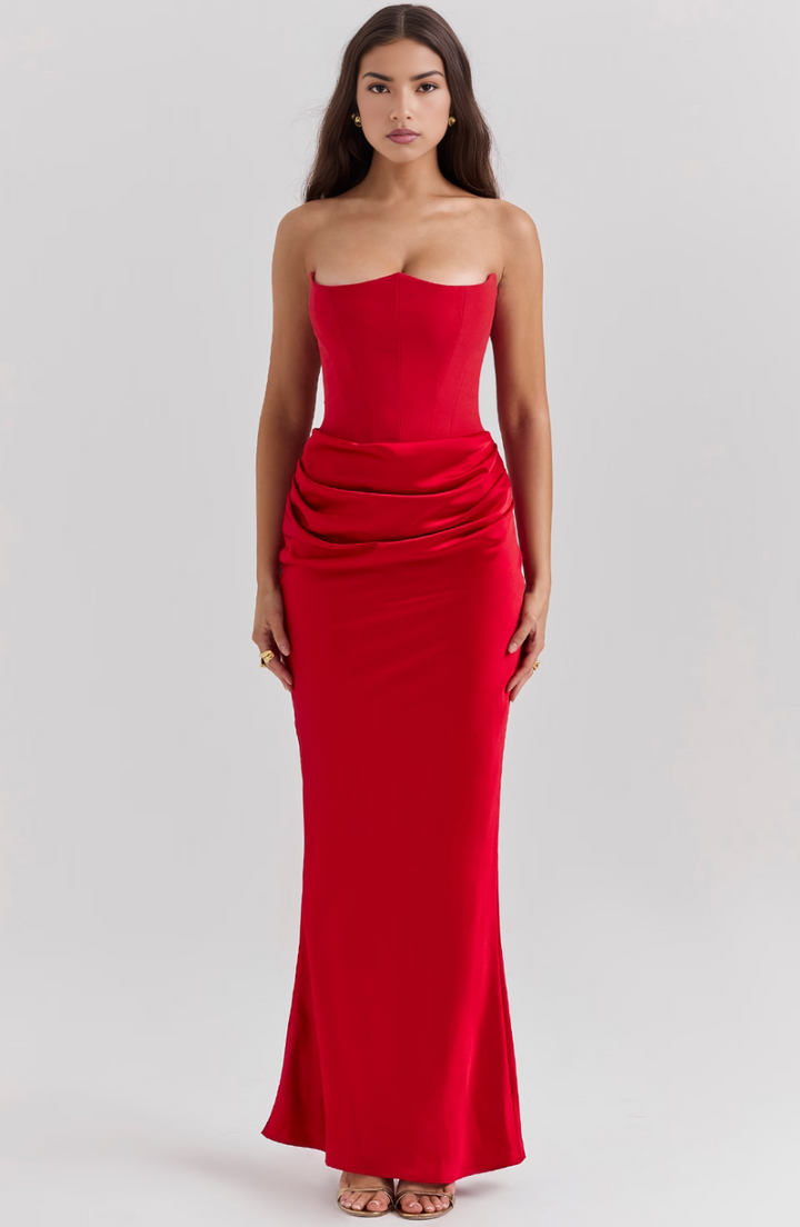 Hera - Elegantes Retro-Einfarbiges Trägerloses Partykleid