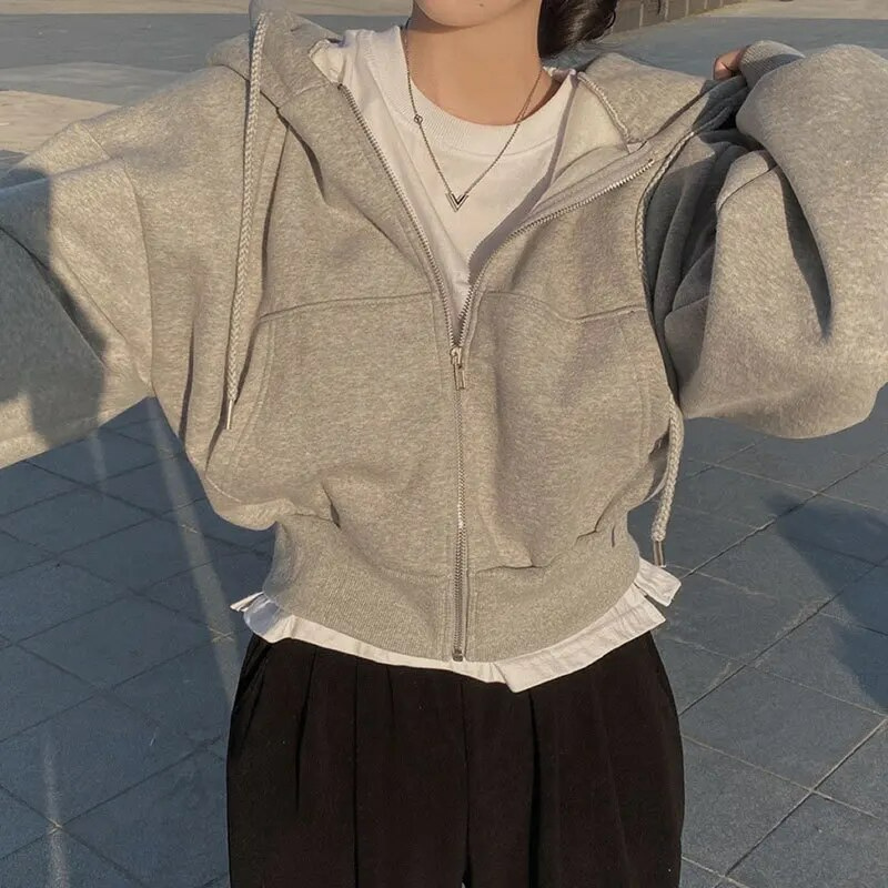 Veste à capuche oversize pour femme avec fermeture éclair et poches