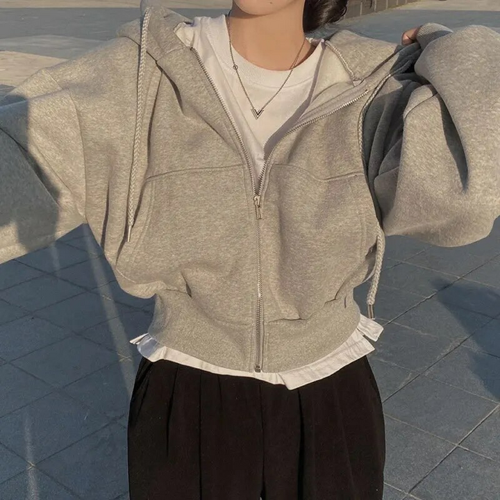 Veste à capuche oversize pour femme avec fermeture éclair et poches