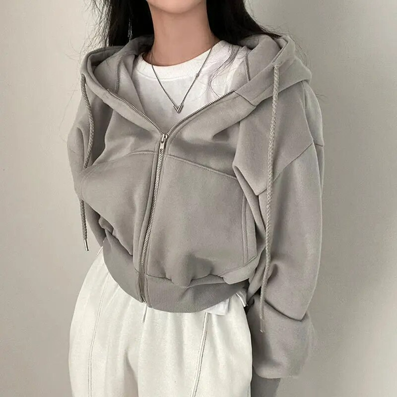 Veste à capuche oversize pour femme avec fermeture éclair et poches