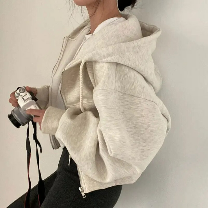 Veste à capuche oversize pour femme avec fermeture éclair et poches