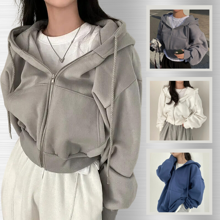 Veste à capuche oversize pour femme avec fermeture éclair et poches