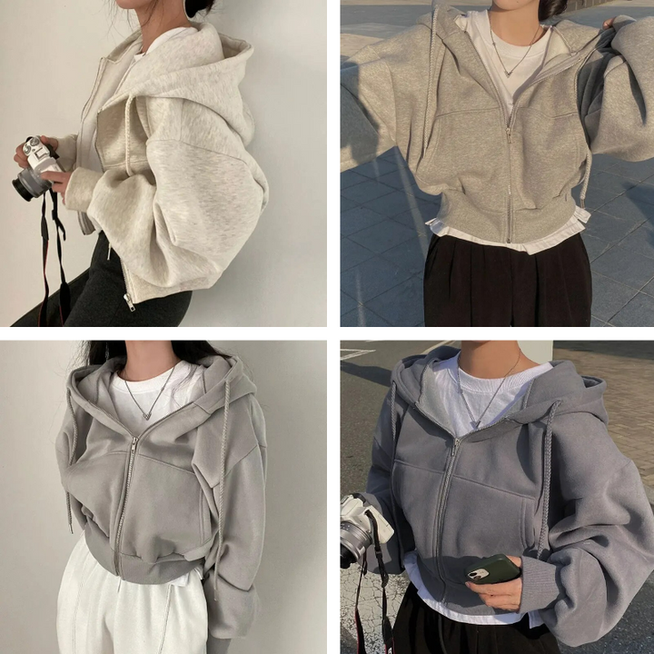 Veste à capuche oversize pour femme avec fermeture éclair et poches