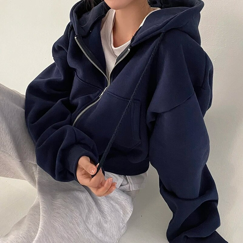 Veste à capuche oversize pour femme avec fermeture éclair et poches